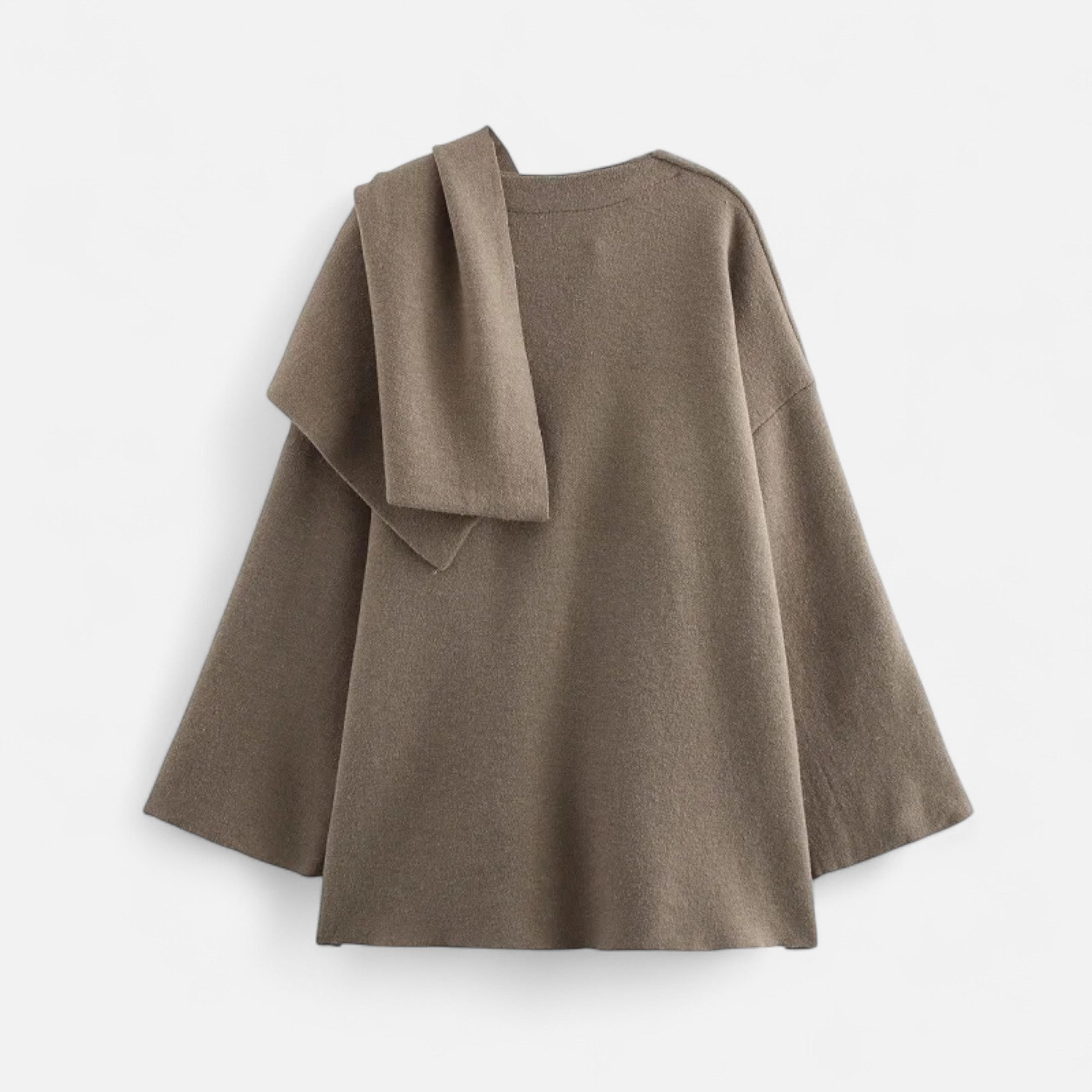 FEMUREA | Women’s Wool Coat – Asymmetric Scarf Collar Elegance
