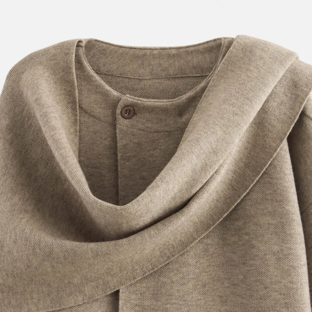 FEMUREA | Women’s Wool Coat – Asymmetric Scarf Collar Elegance