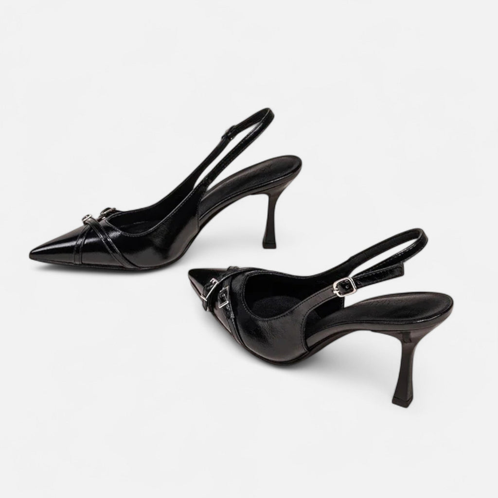 FEMUREA | Women’s Black Pointed-Toe Slingback Heels