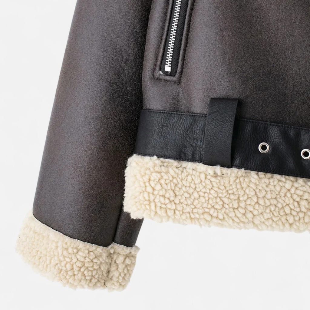 FEMUREA | Women’s Suede Jacket – Belted Faux Shearling Elegance