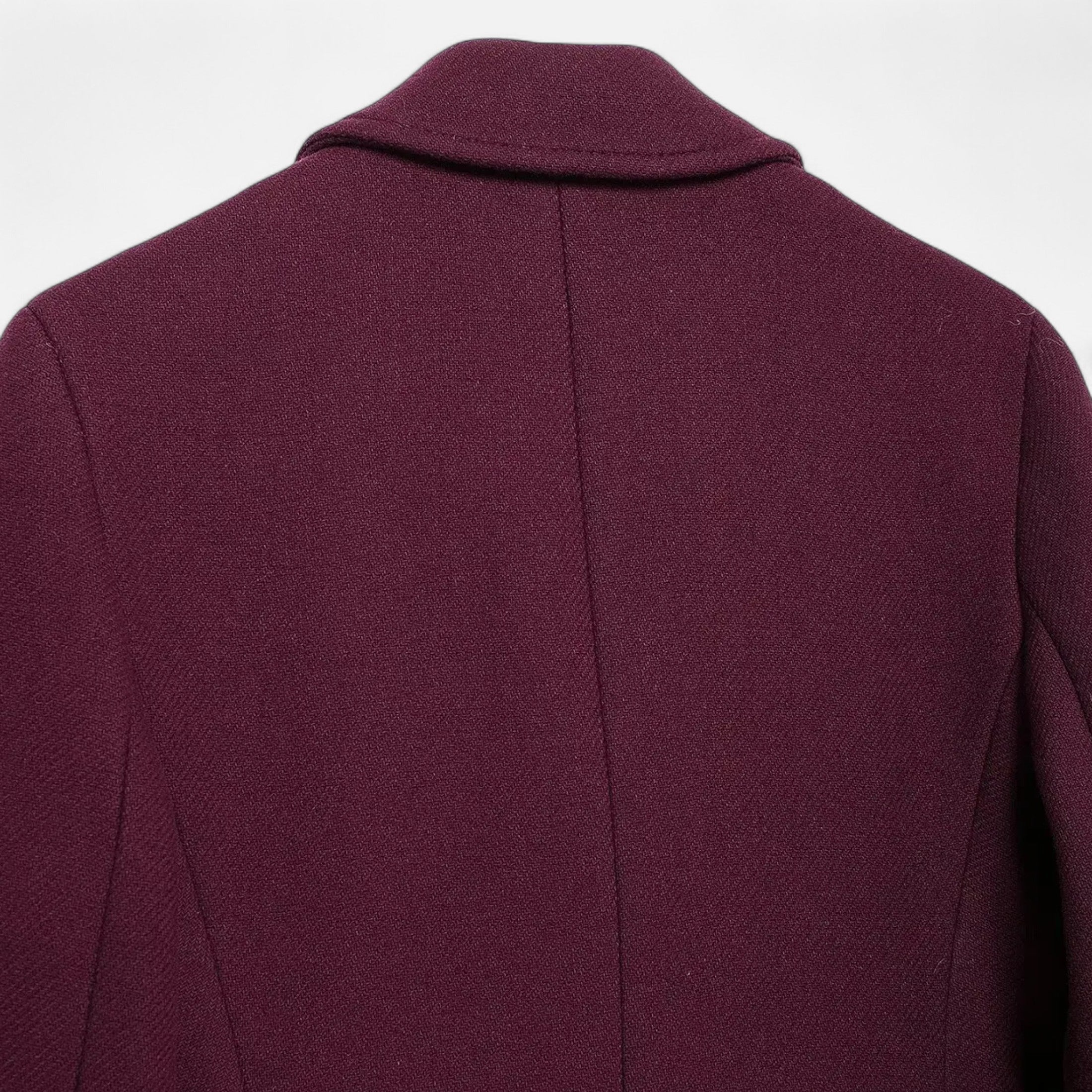 FEMUREA | Women’s Long Wool Coat – Burgundy Double-Breasted Elegance