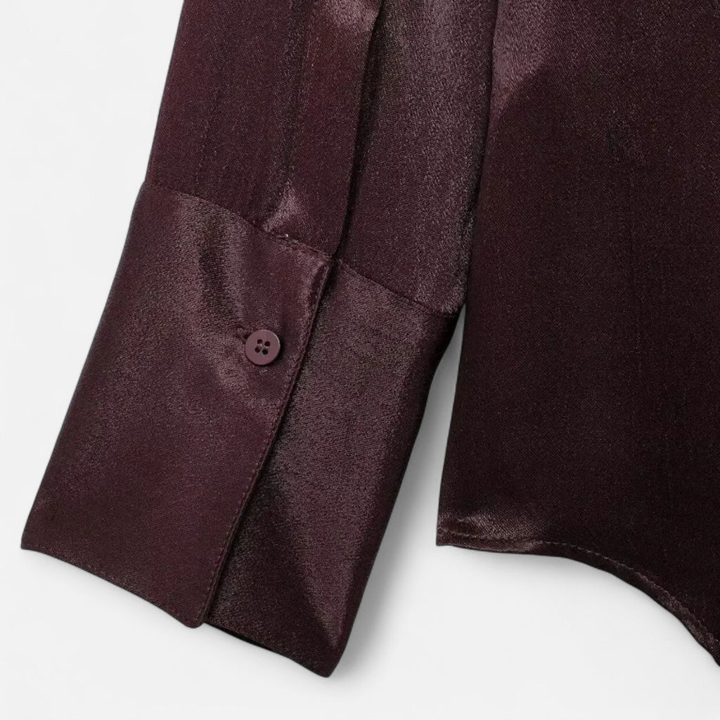 FEMUREA | Women’s Satin Blouse – Long Sleeve Button-Up