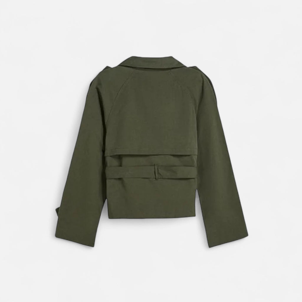 FEMUREA | Women’s Cropped Trench Coat – Belted Classic Style