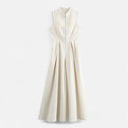 FEMUREA | Women’s Pleated Maxi Dress – Sleeveless Zip Design