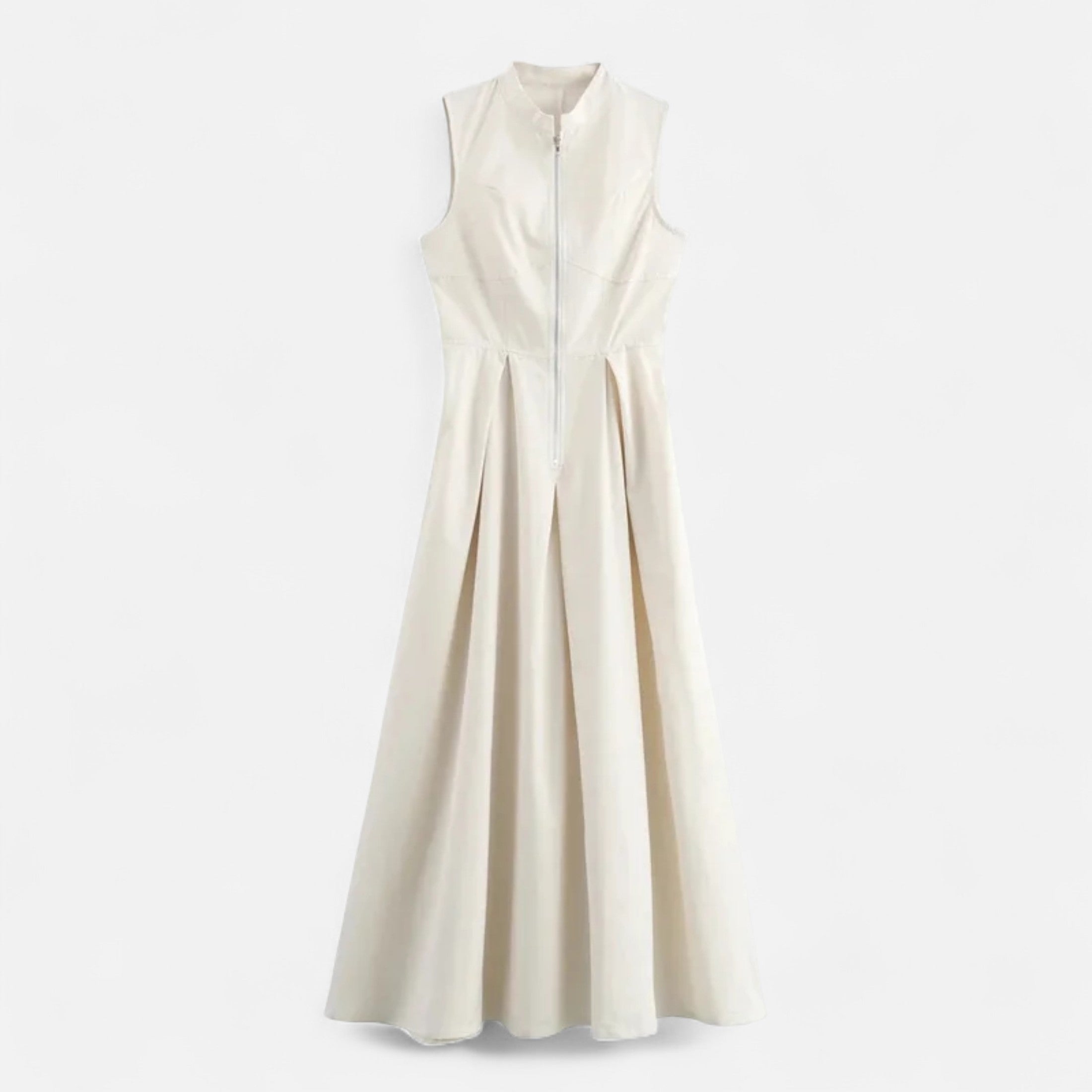 FEMUREA | Women’s Pleated Maxi Dress – Sleeveless Zip Design