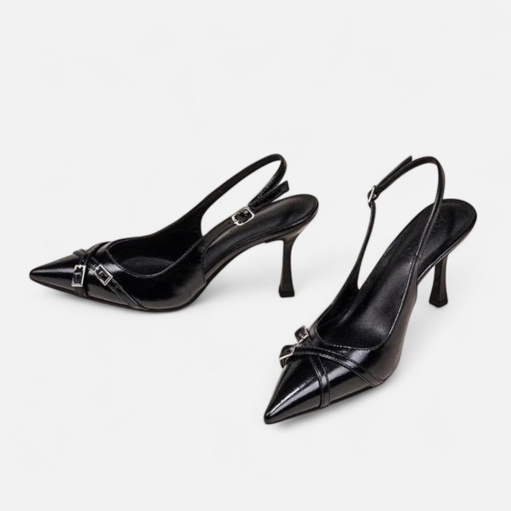 FEMUREA | Women’s Black Pointed-Toe Slingback Heels