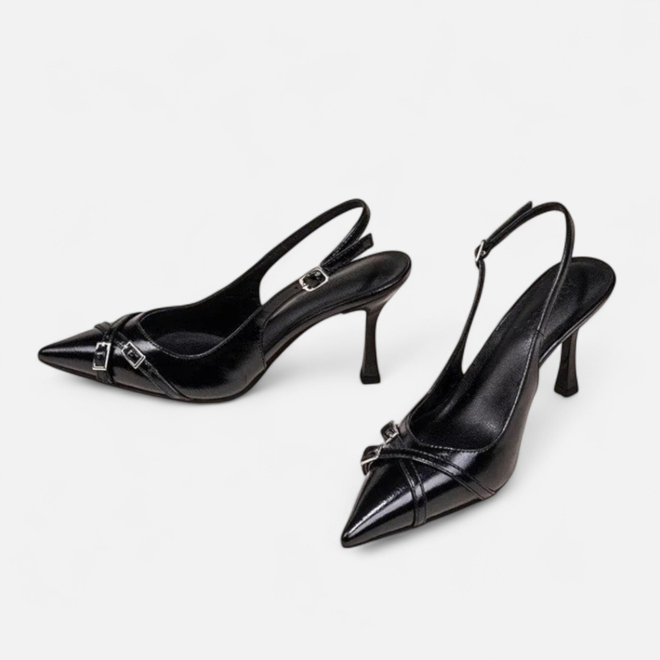 FEMUREA | Women’s Black Pointed-Toe Slingback Heels