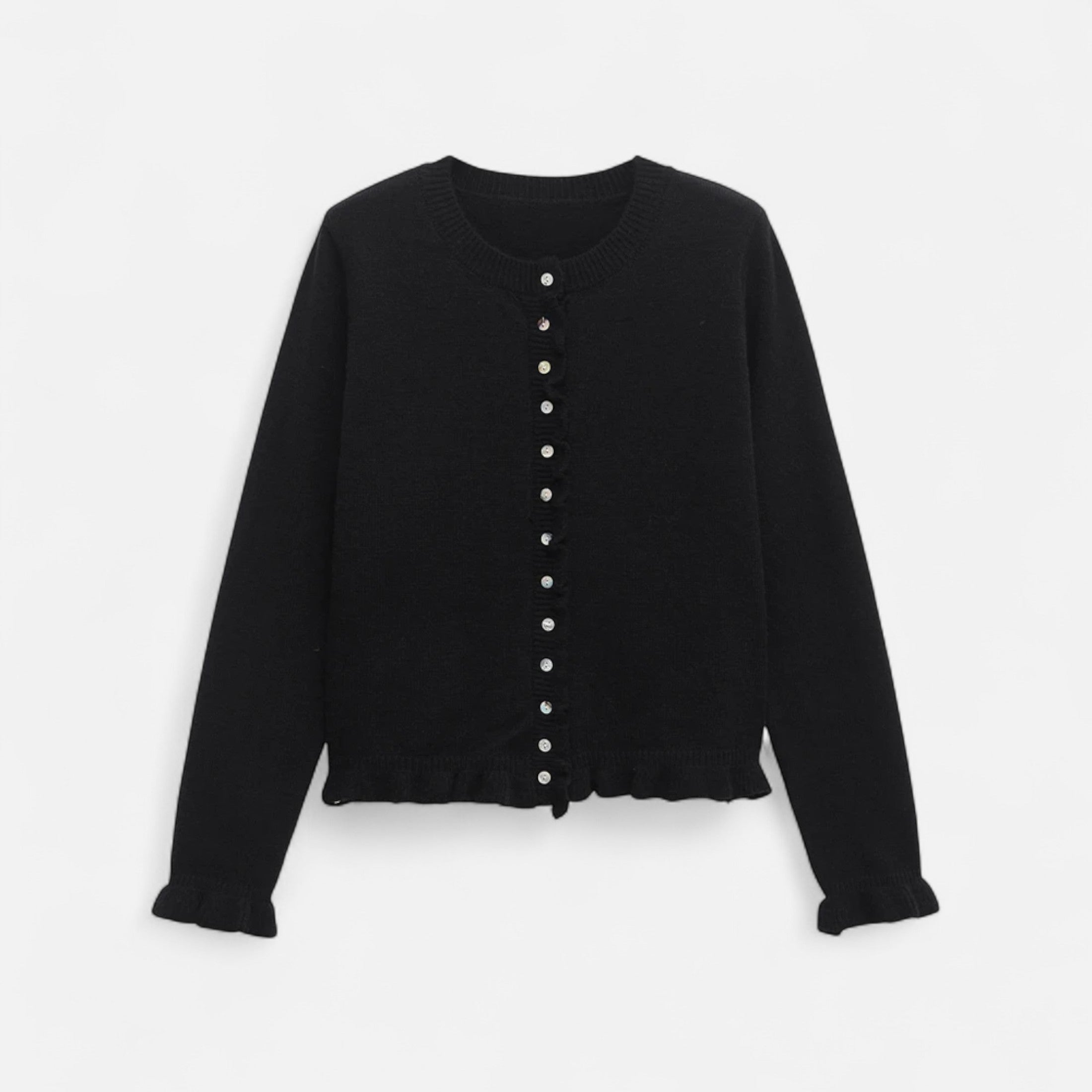 FEMUREA | Women’s Knitted Cardigan – Ruffled Button-Up Elegance