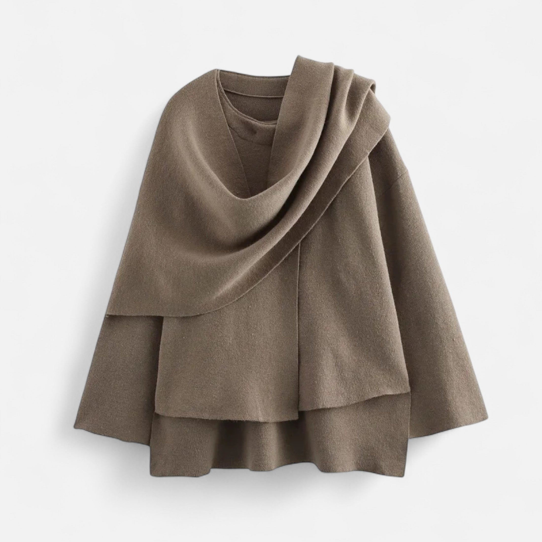 FEMUREA | Women’s Wool Coat – Asymmetric Scarf Collar Elegance