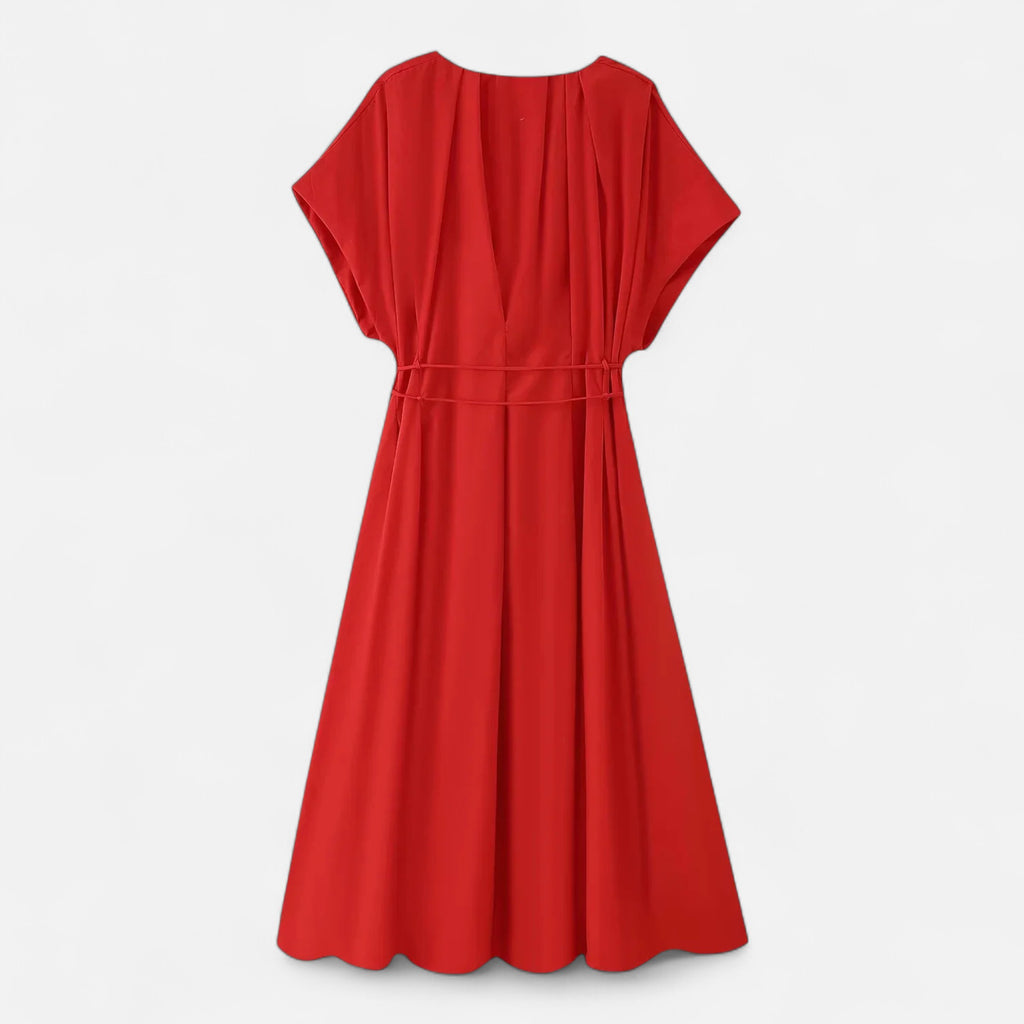 FEMUREA | Women’s V-Neck Midi Dress – Draped Wrap Silhouette
