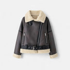FEMUREA | Women’s Suede Jacket – Belted Faux Shearling Elegance