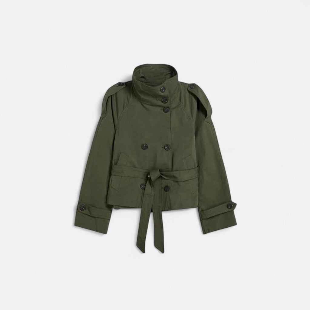 FEMUREA | Women’s Cropped Trench Coat – Belted Classic Style