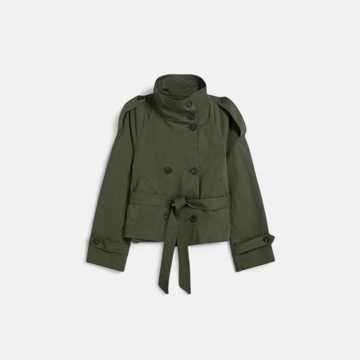 FEMUREA | Women’s Cropped Trench Coat – Belted Classic Style