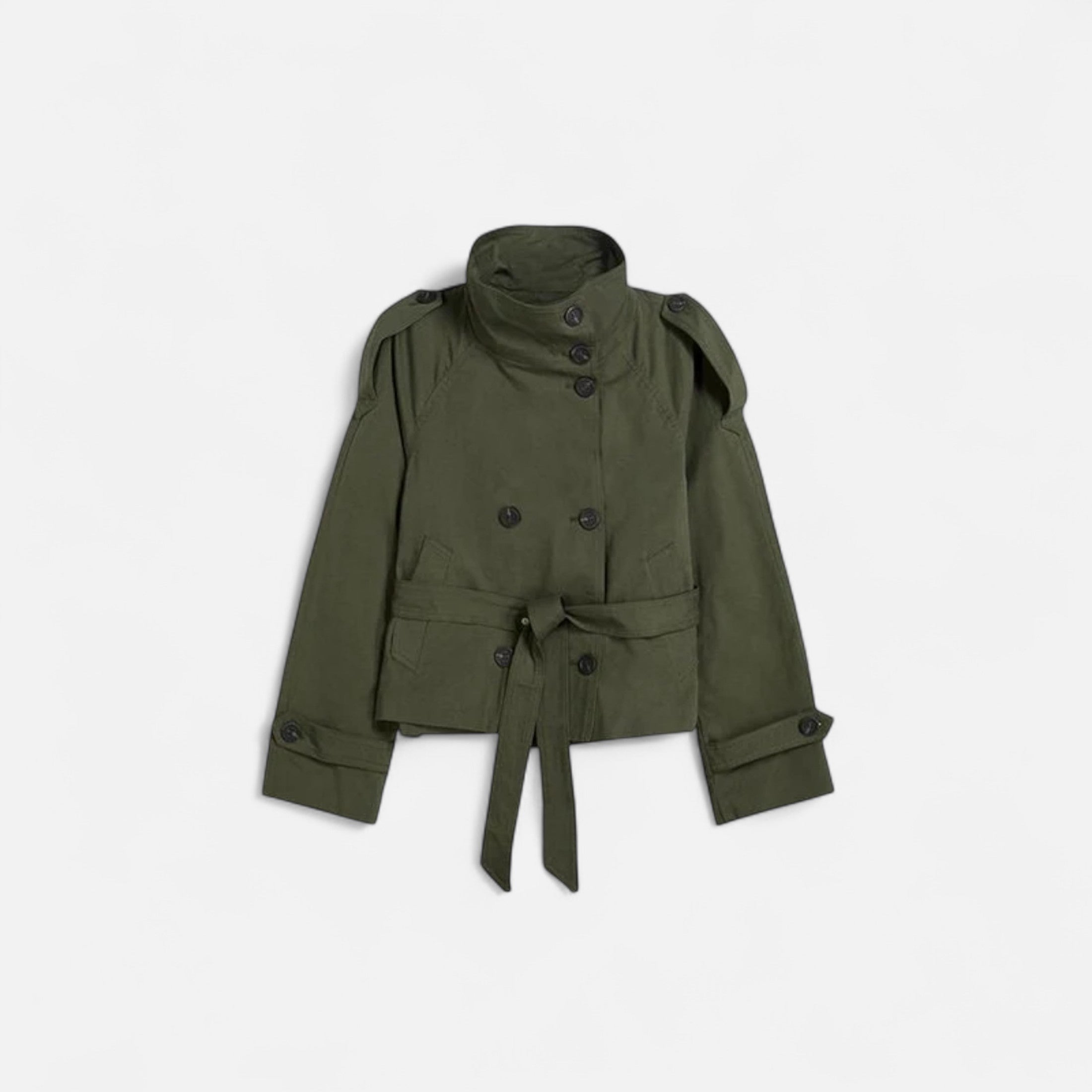 FEMUREA | Women’s Cropped Trench Coat – Belted Classic Style