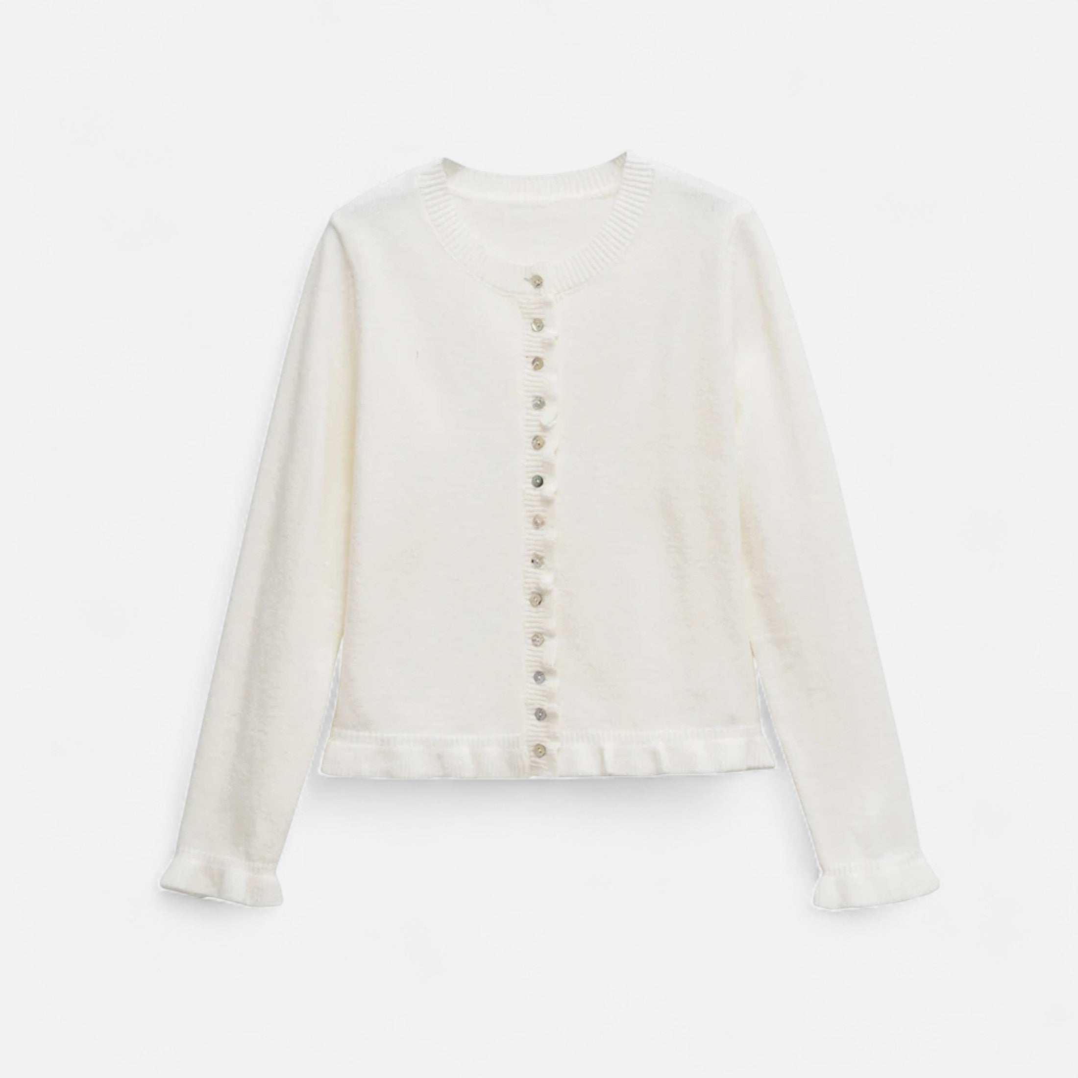 FEMUREA | Women’s Knitted Cardigan – Ruffled Button-Up Elegance