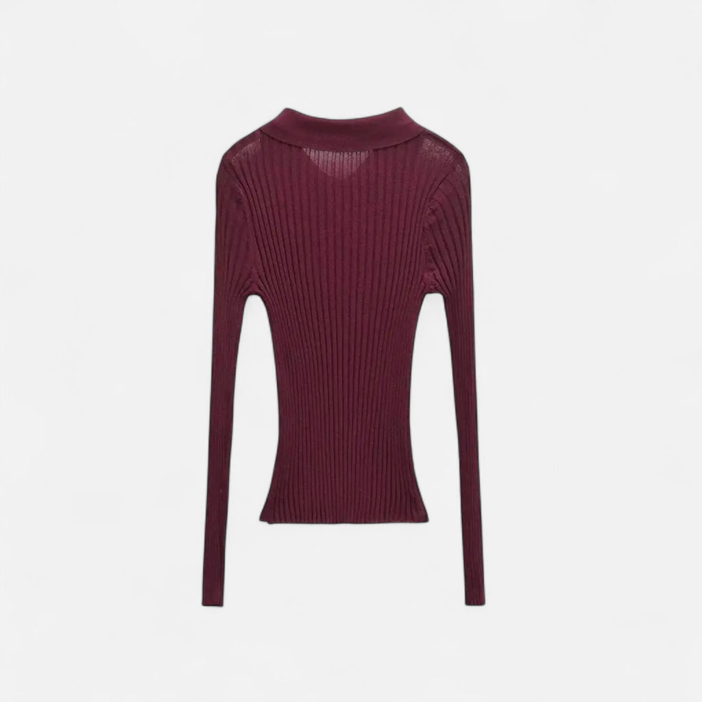 FEMUREA | Women’s Ribbed Knit Jumper – Slim Fit Polo Design