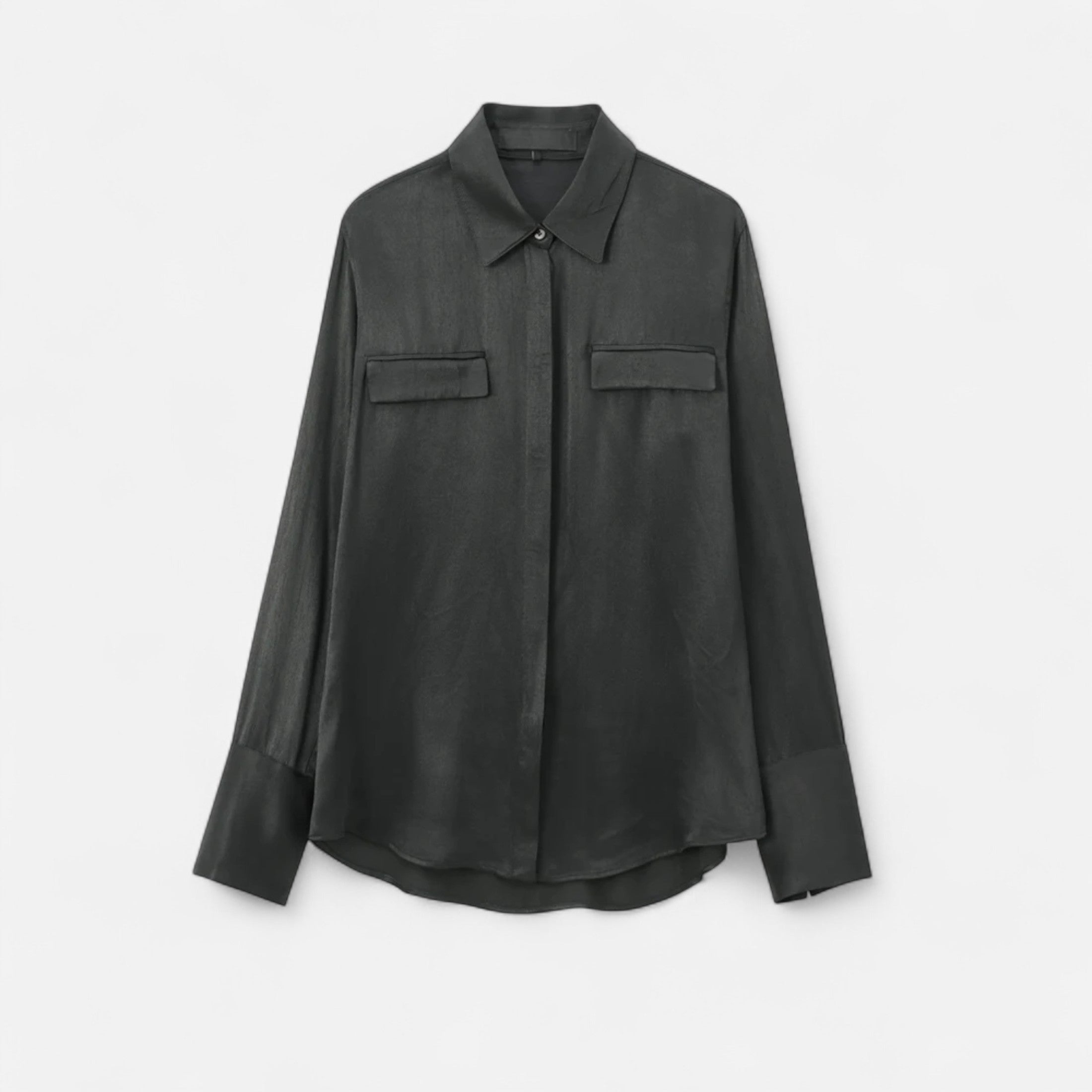 FEMUREA | Women’s Satin Blouse – Long Sleeve Button-Up