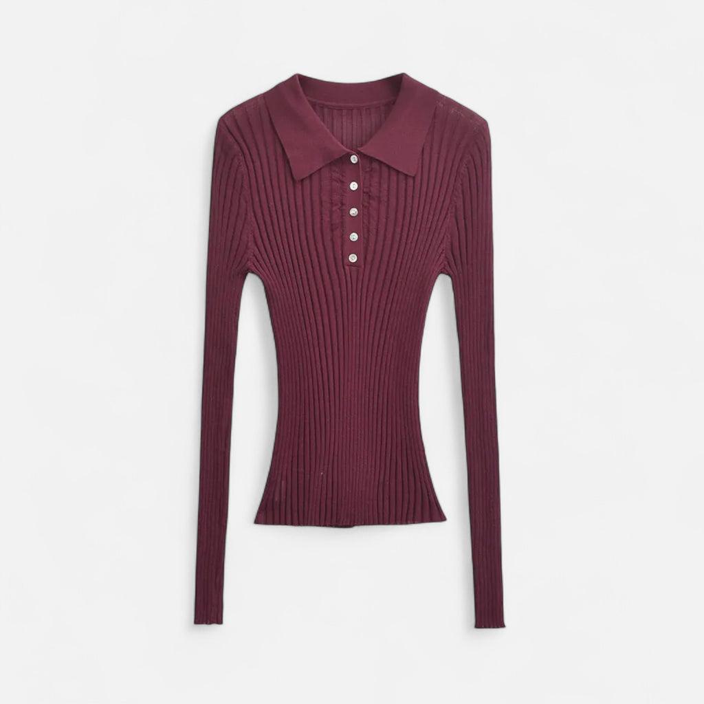 FEMUREA | Women’s Ribbed Knit Jumper – Slim Fit Polo Design