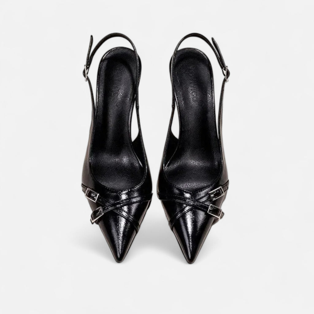 FEMUREA | Women’s Black Pointed-Toe Slingback Heels