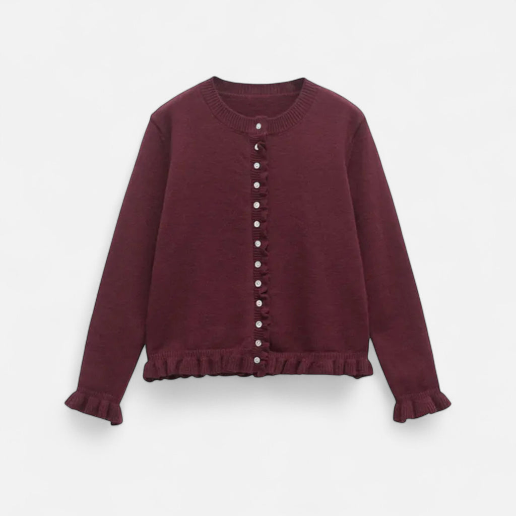 FEMUREA | Women’s Knitted Cardigan – Ruffled Button-Up Elegance