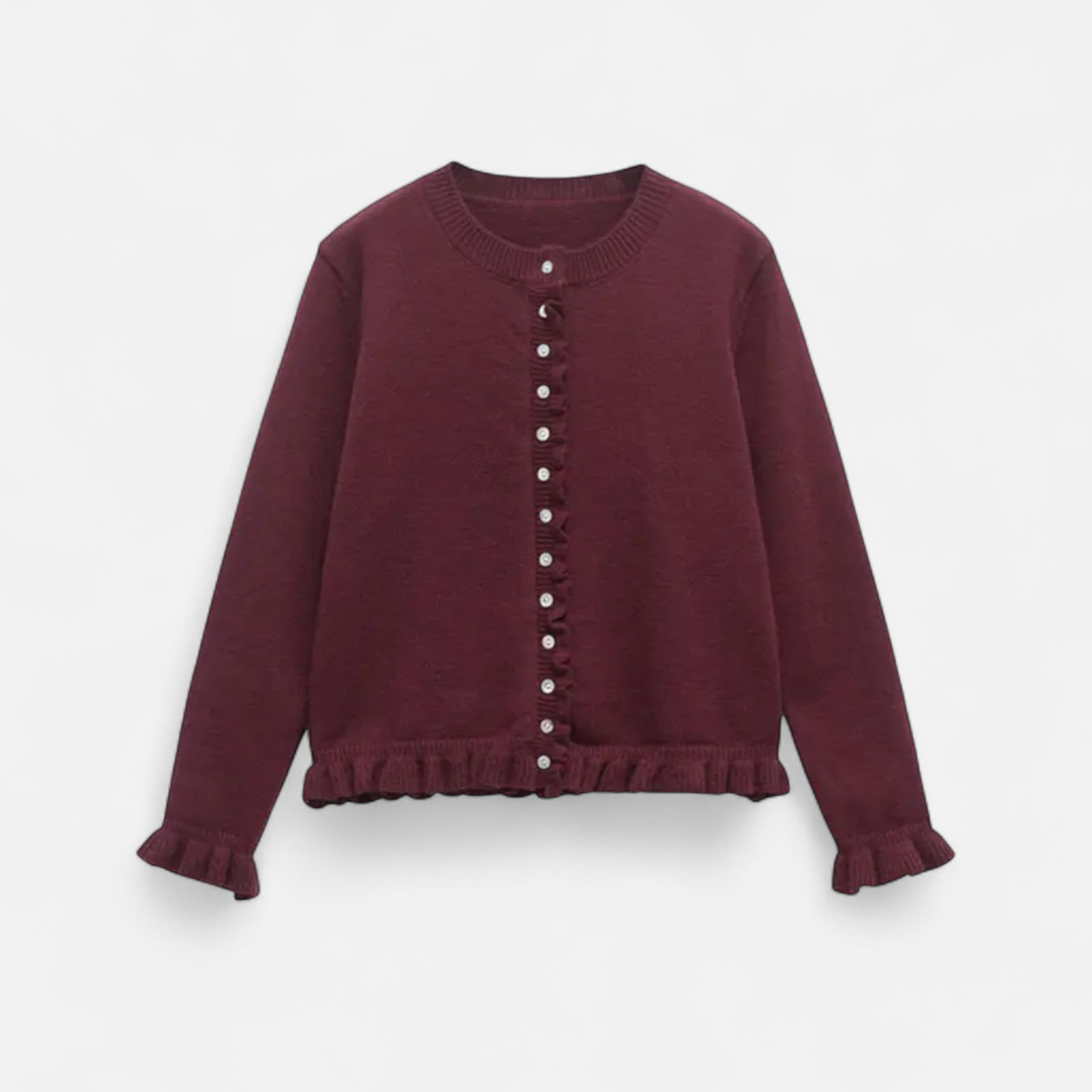 FEMUREA | Women’s Knitted Cardigan – Ruffled Button-Up Elegance