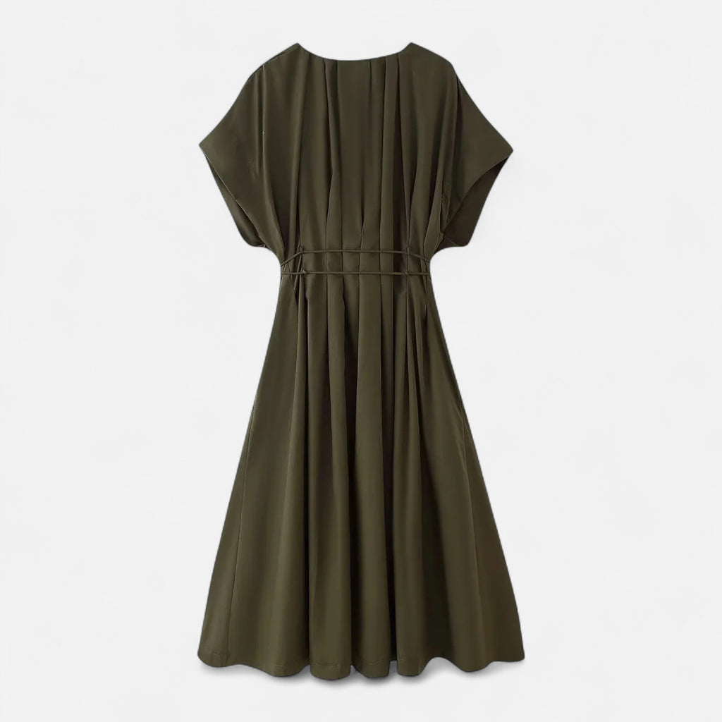 FEMUREA | Women’s V-Neck Midi Dress – Draped Wrap Silhouette