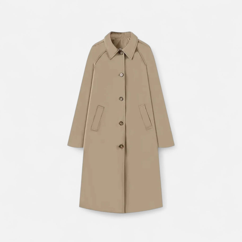 FEMUREA | Women’s Long Trench Coat – Retro Single-Breasted Elegance
