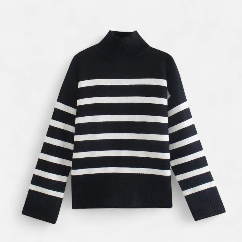 FEMUREA | Women’s Striped Turtleneck Sweater – Classic Knitwear