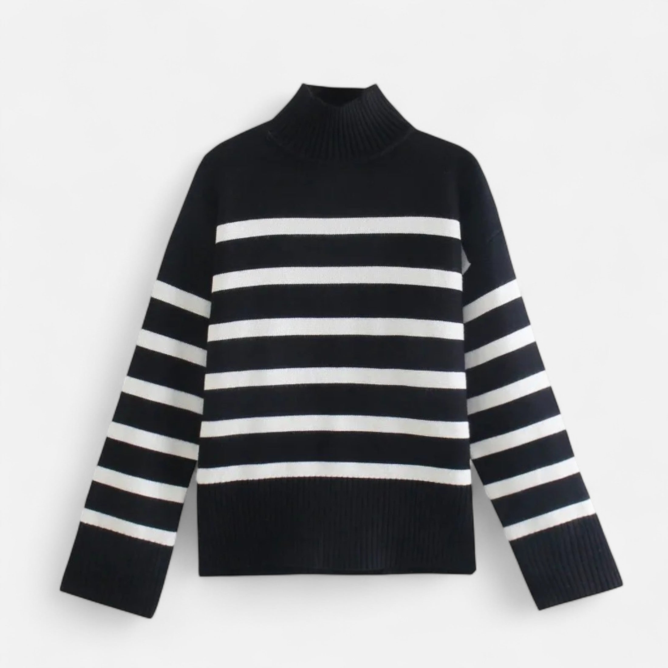 FEMUREA | Women’s Striped Turtleneck Sweater – Classic Knitwear