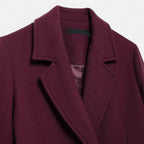 FEMUREA | Women’s Long Wool Coat – Burgundy Double-Breasted Elegance