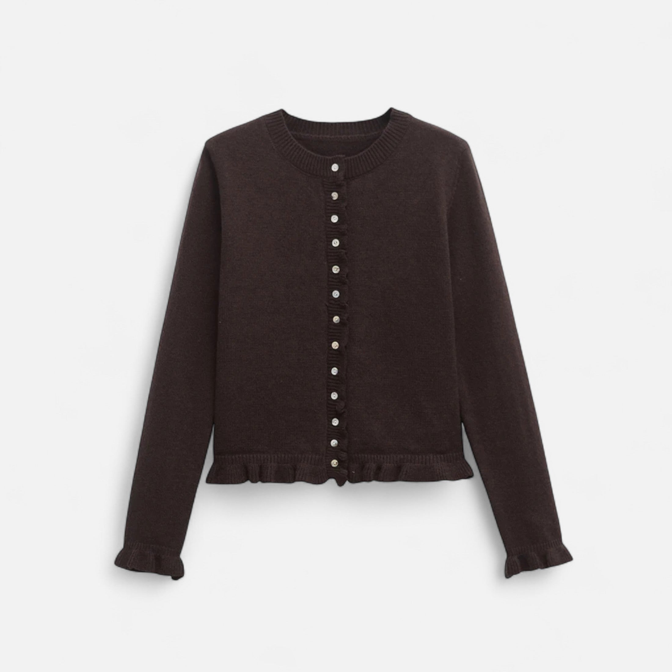 FEMUREA | Women’s Knitted Cardigan – Ruffled Button-Up Elegance