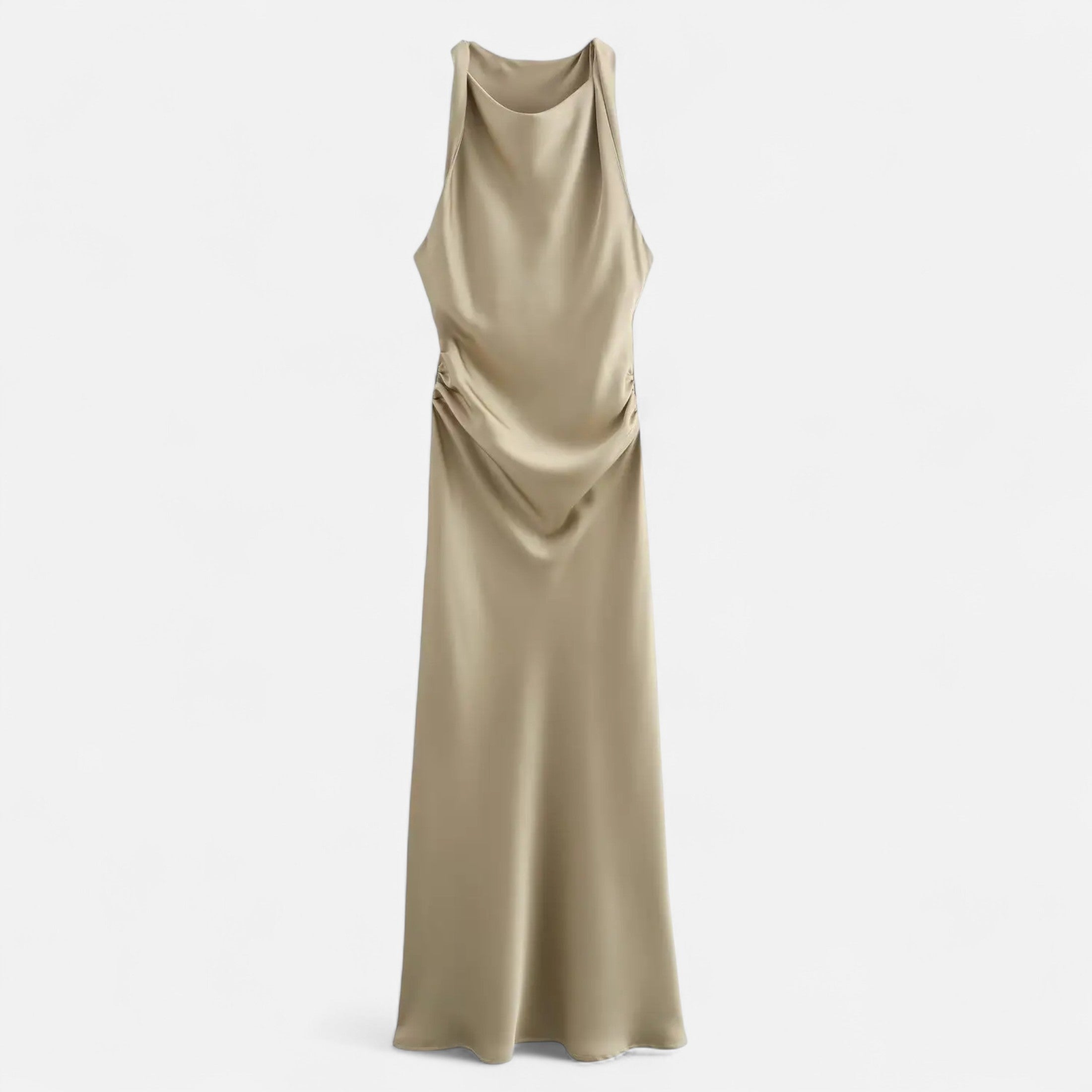 FEMUREA | Off-Shoulder Satin Ruched Dress – Timeless Allure