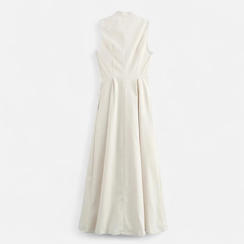 FEMUREA | Women’s Pleated Maxi Dress – Sleeveless Zip Design