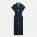 FEMUREA | Women’s Denim Midi Dress – Button-Up Tailored Fit