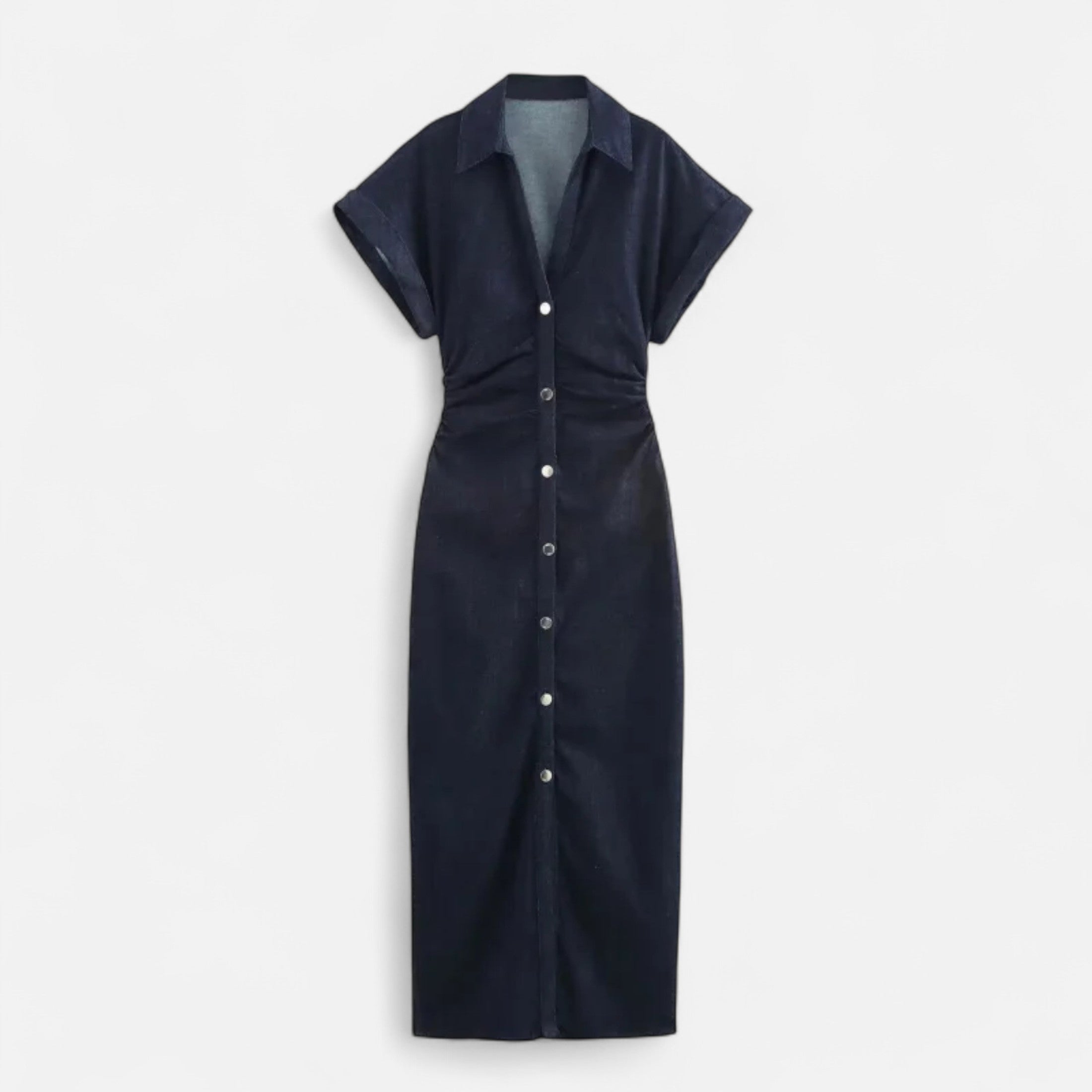 FEMUREA | Women’s Denim Midi Dress – Button-Up Tailored Fit