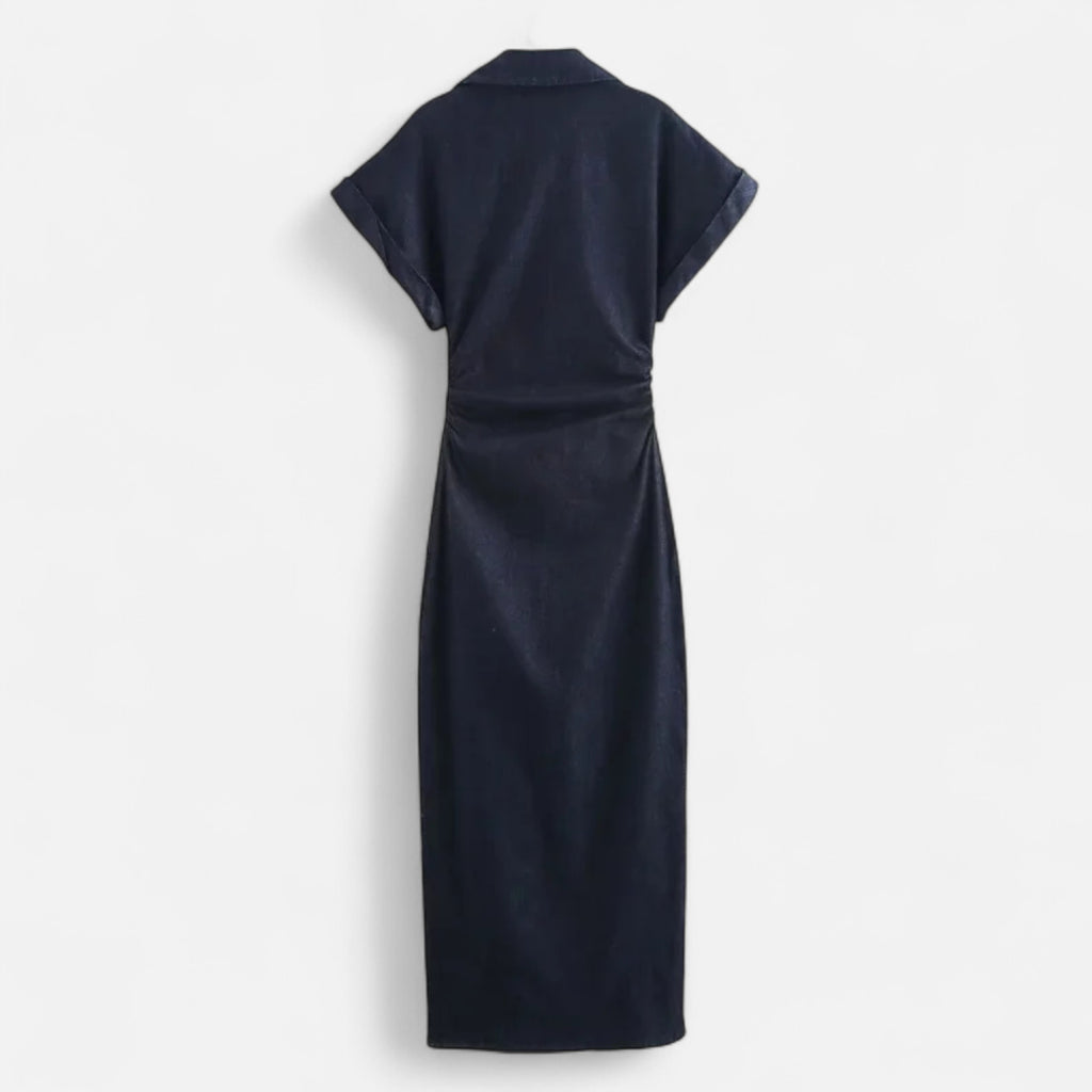 FEMUREA | Women’s Denim Midi Dress – Button-Up Tailored Fit