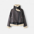 FEMUREA | Women’s Suede Jacket – Belted Faux Shearling Elegance