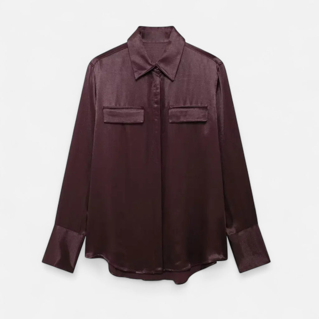 FEMUREA | Women’s Satin Blouse – Long Sleeve Button-Up