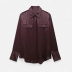 FEMUREA | Women’s Satin Blouse – Long Sleeve Button-Up