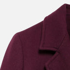 FEMUREA | Women’s Long Wool Coat – Burgundy Double-Breasted Elegance