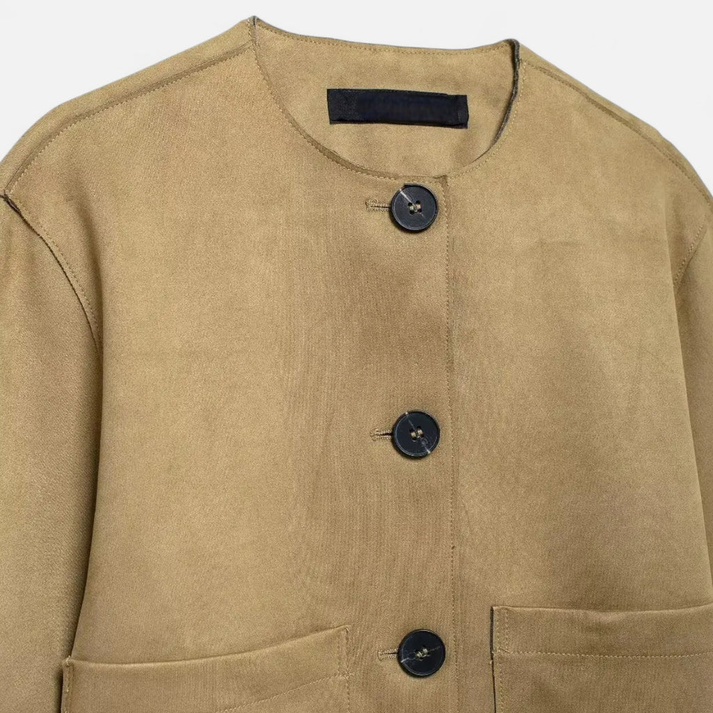 FEMUREA | Women’s Suede Bomber Jacket – Vintage Refined Elegance