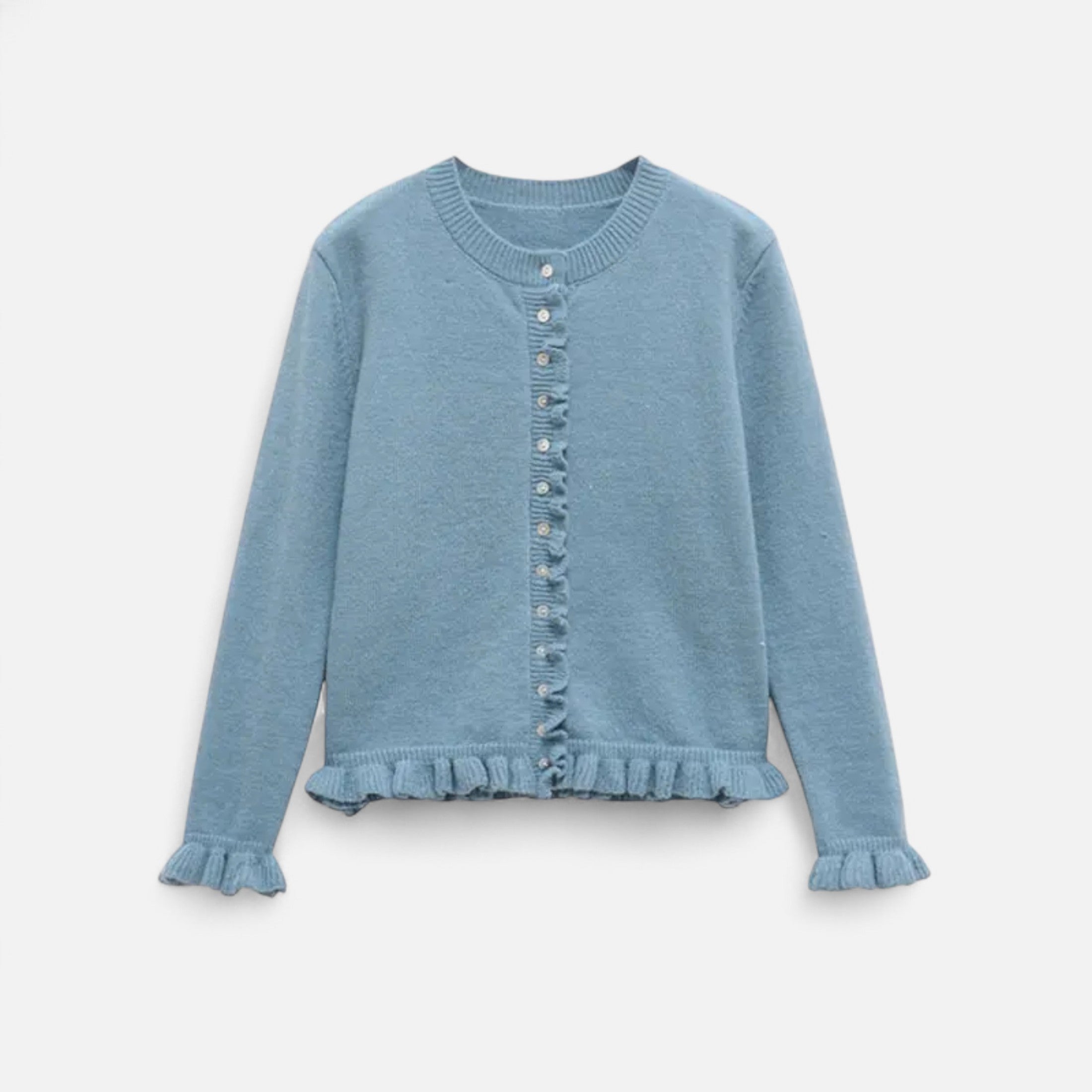 FEMUREA | Women’s Knitted Cardigan – Ruffled Button-Up Elegance