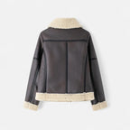 FEMUREA | Women’s Suede Jacket – Belted Faux Shearling Elegance