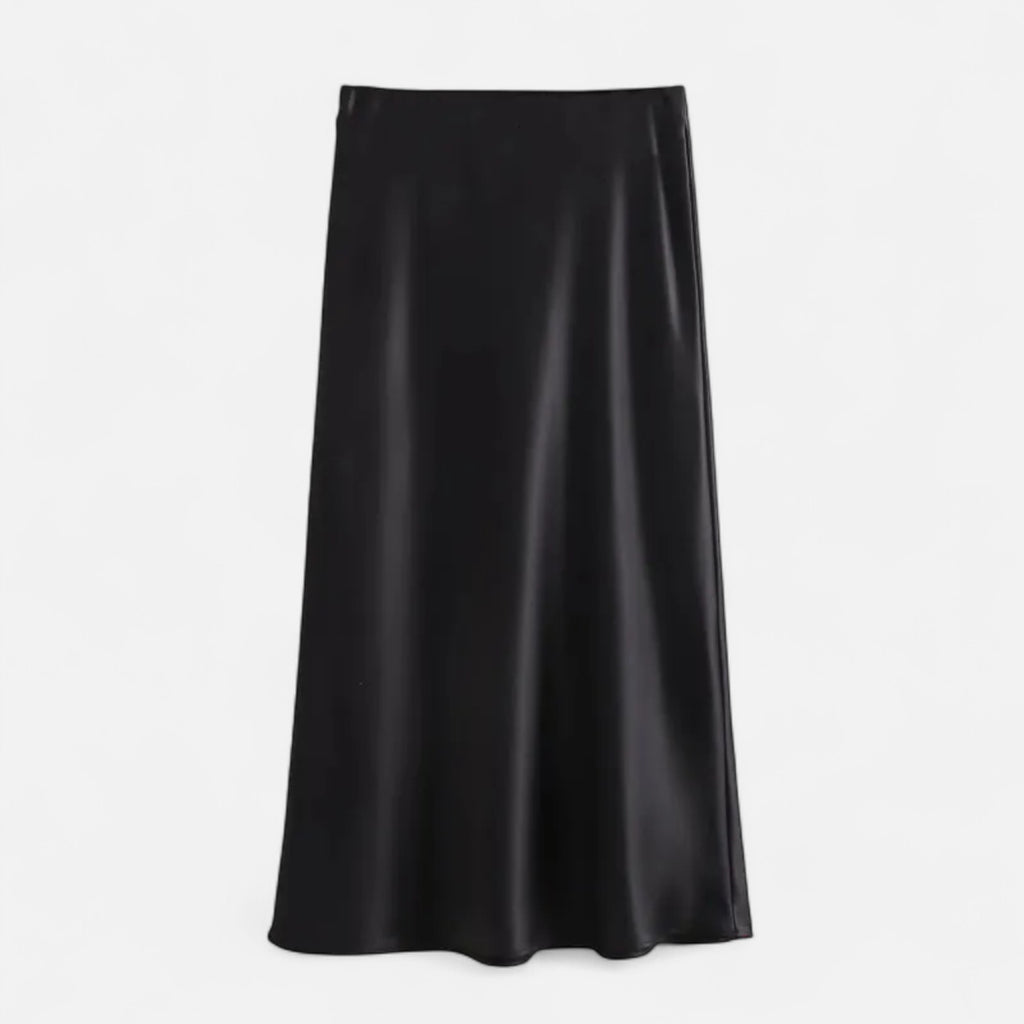 FEMUREA | Women’s Satin Midi Skirt – High-Waist Silky Finish