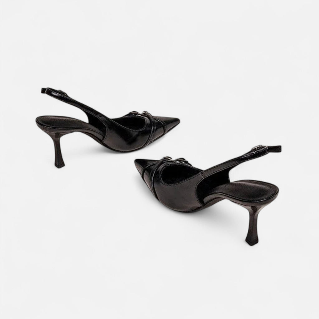 FEMUREA | Women’s Black Pointed-Toe Slingback Heels