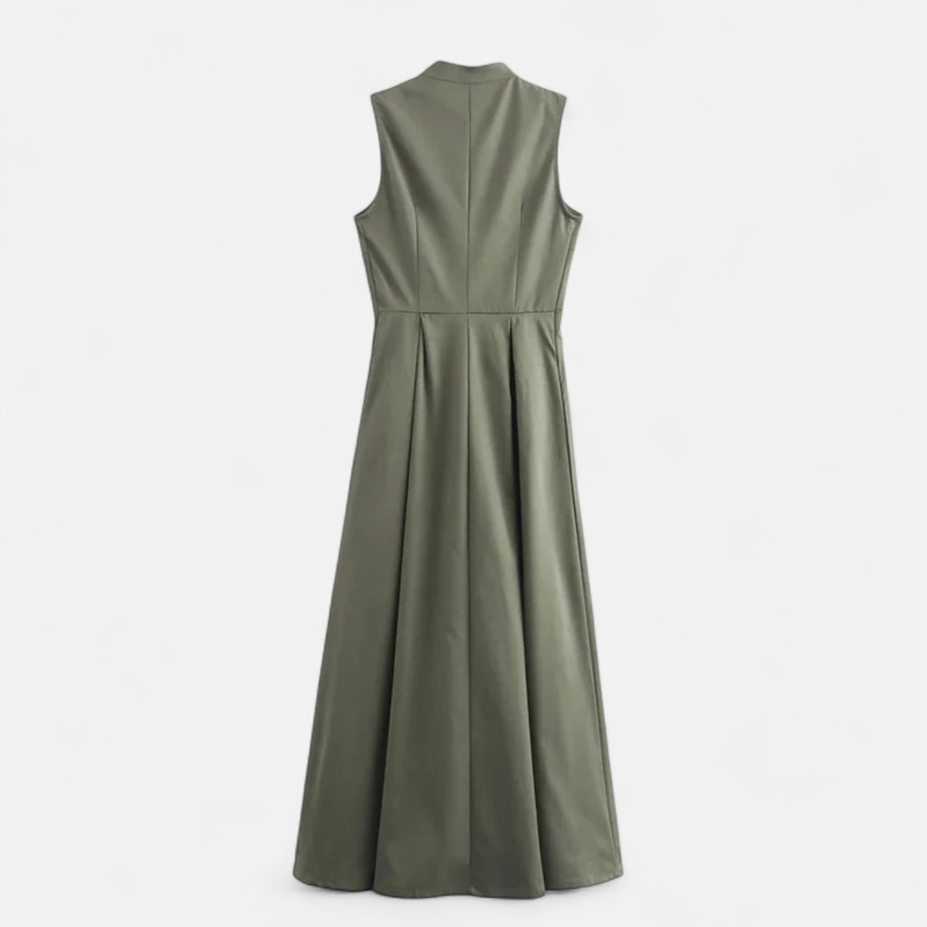 FEMUREA | Women’s Pleated Maxi Dress – Sleeveless Zip Design