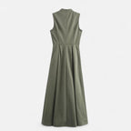 FEMUREA | Women’s Pleated Maxi Dress – Sleeveless Zip Design