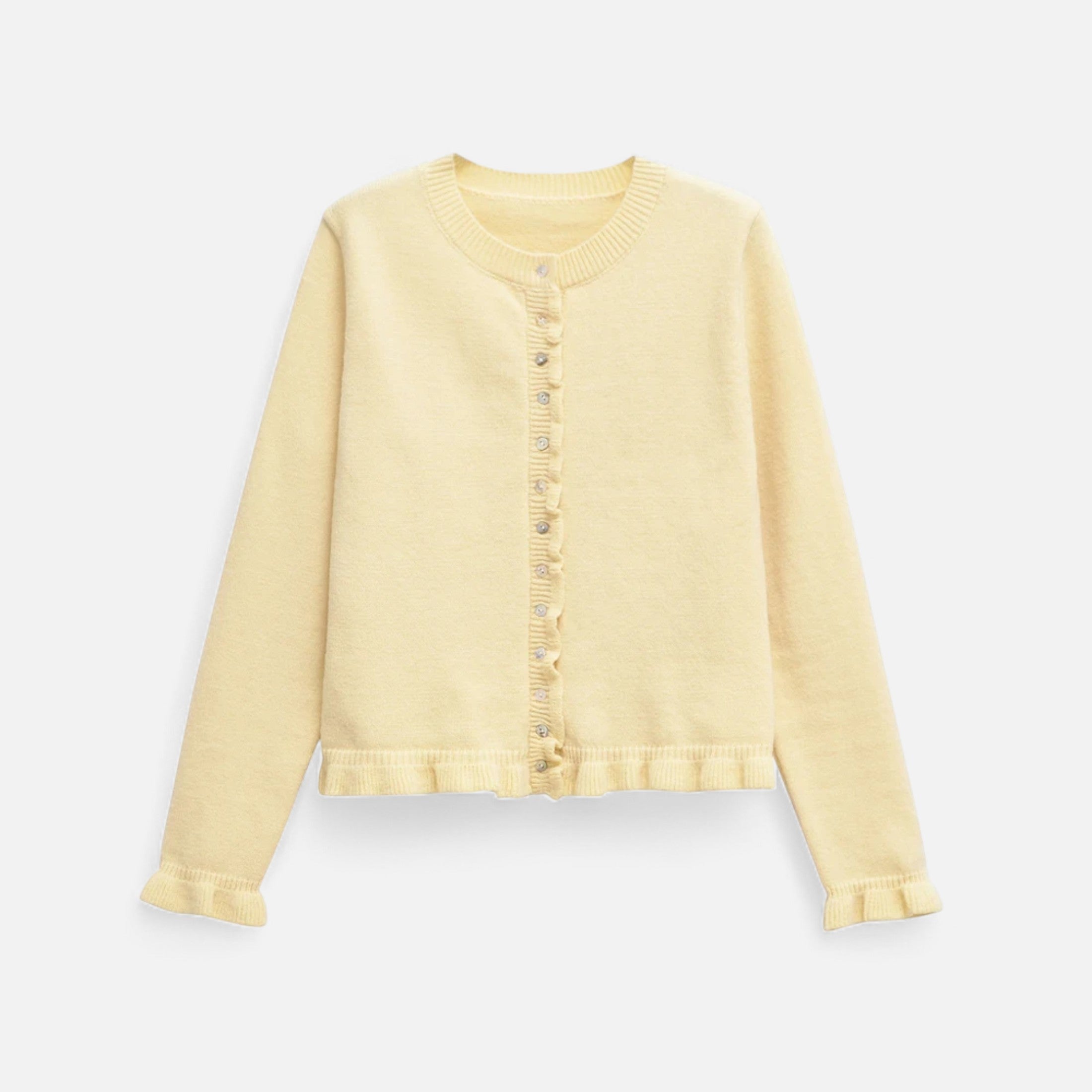 FEMUREA | Women’s Knitted Cardigan – Ruffled Button-Up Elegance