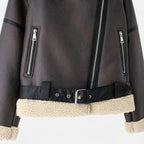 FEMUREA | Women’s Suede Jacket – Belted Faux Shearling Elegance