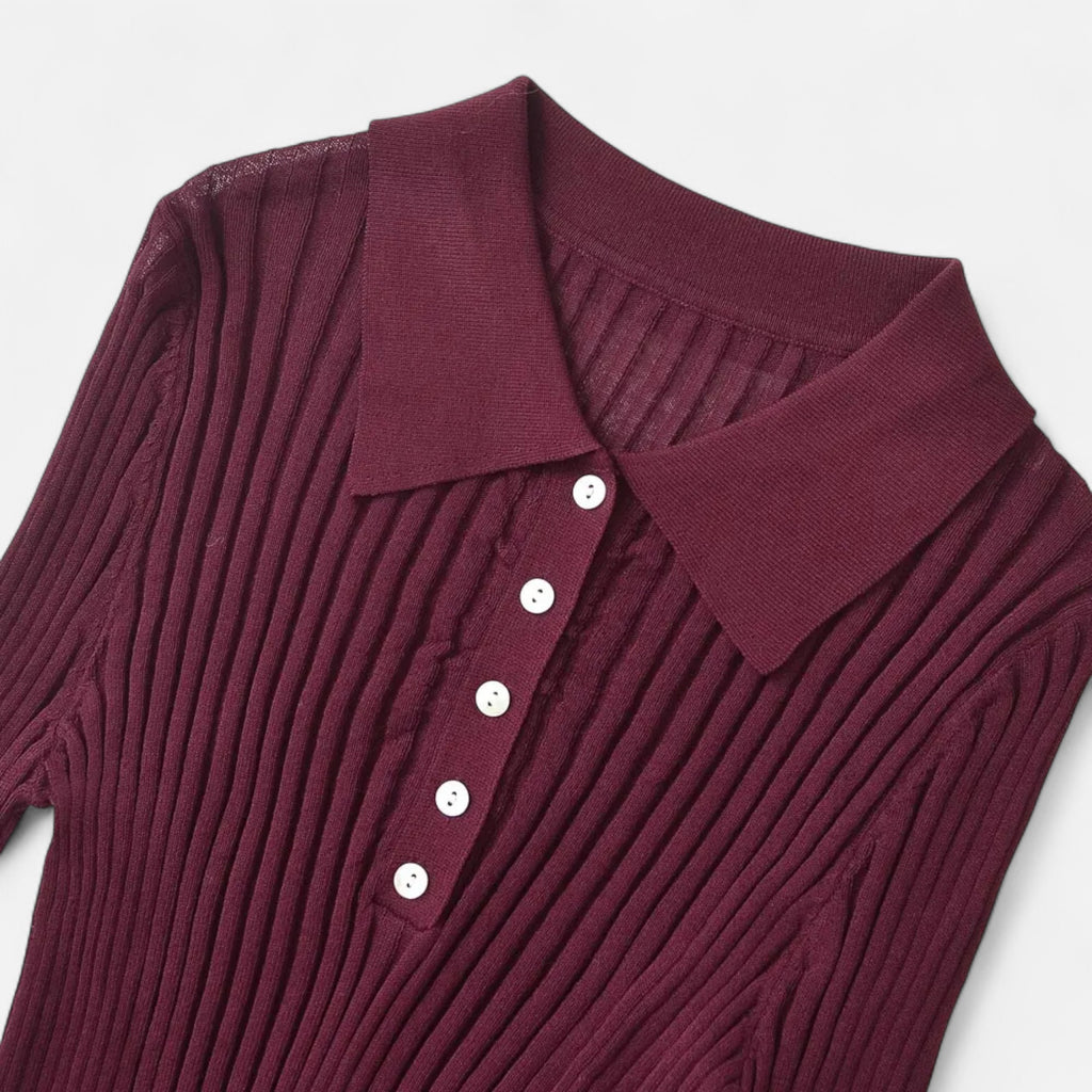 FEMUREA | Women’s Ribbed Knit Jumper – Slim Fit Polo Design